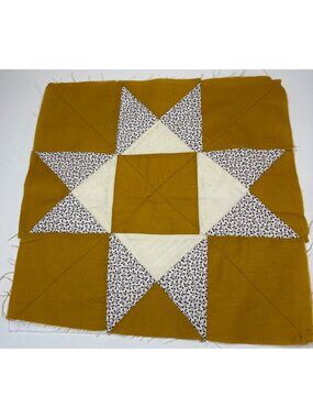 Handmade Mustard Yellow Patchwork Quilt Block 12x12 Star Design Cotton Fabric